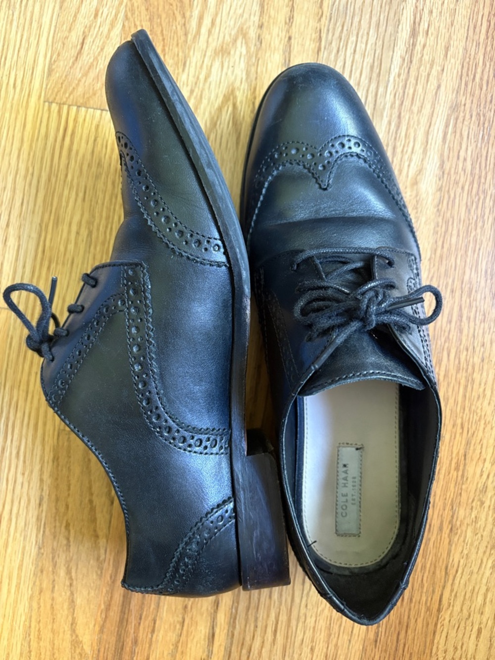 Cole Haan 7.5 Black Leather Brogue Derby Oxfords